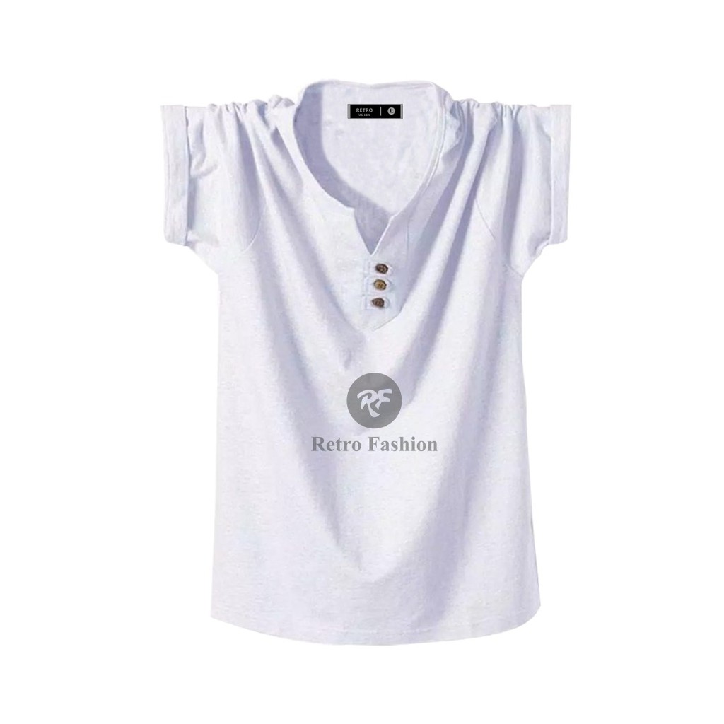 Kaos v neck retro putih baju kaos pria vneck