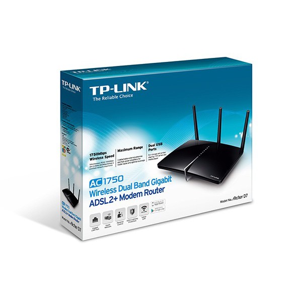 TP-Link Archer D7 AC1750 Wireless Dual Band Gigabit ADSL2+ Modem