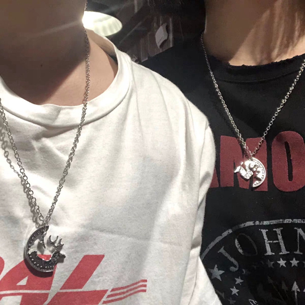 Kalung Rantai Dengan Liontin Bentuk Hati Bahan Logam Gaya Punk Hip-Hop Gothic