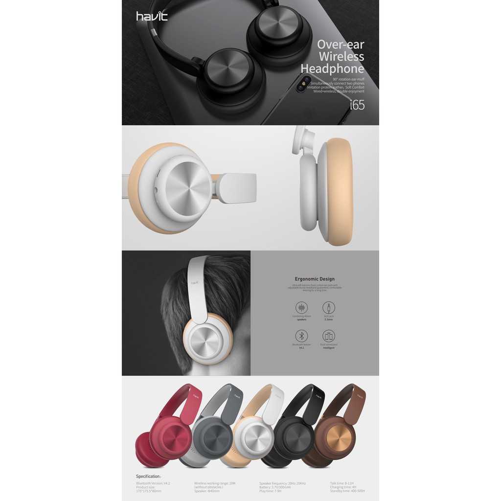 HAVIT i65 Over-ear Wireless headphone Ergonomic Design V4.2 Bluetooth Version