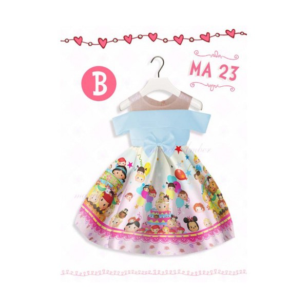 DRESS ANAK IMPOR BLUE TSUM TSUM BIRTHDAY PARTY MA23B