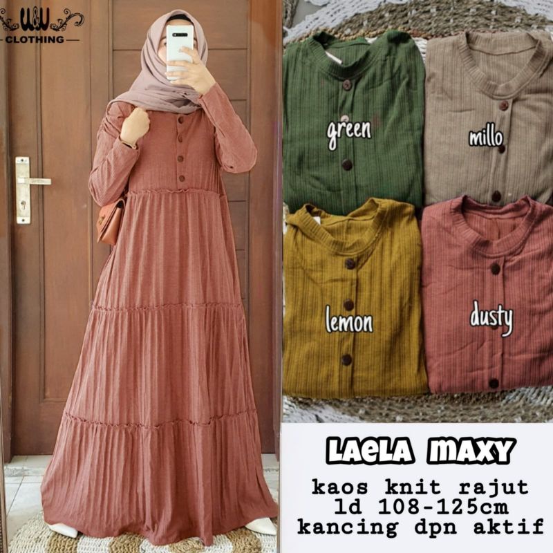 GAMIS DRESS HARIAN FALIA MAXY GAMIS WANITA BAHAN KAOS KNIT RAJUT IMPORT LD110-125cm FIT TO XL-Laela dusty
