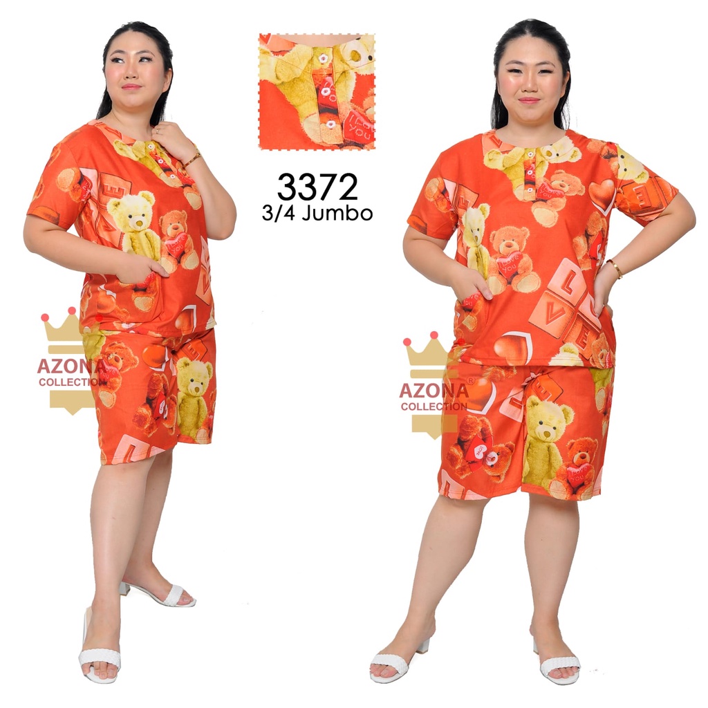 Dtree . Piyama stelan pendek jumbo katun motif list kotak tidur kancing depan Ld 120 cm