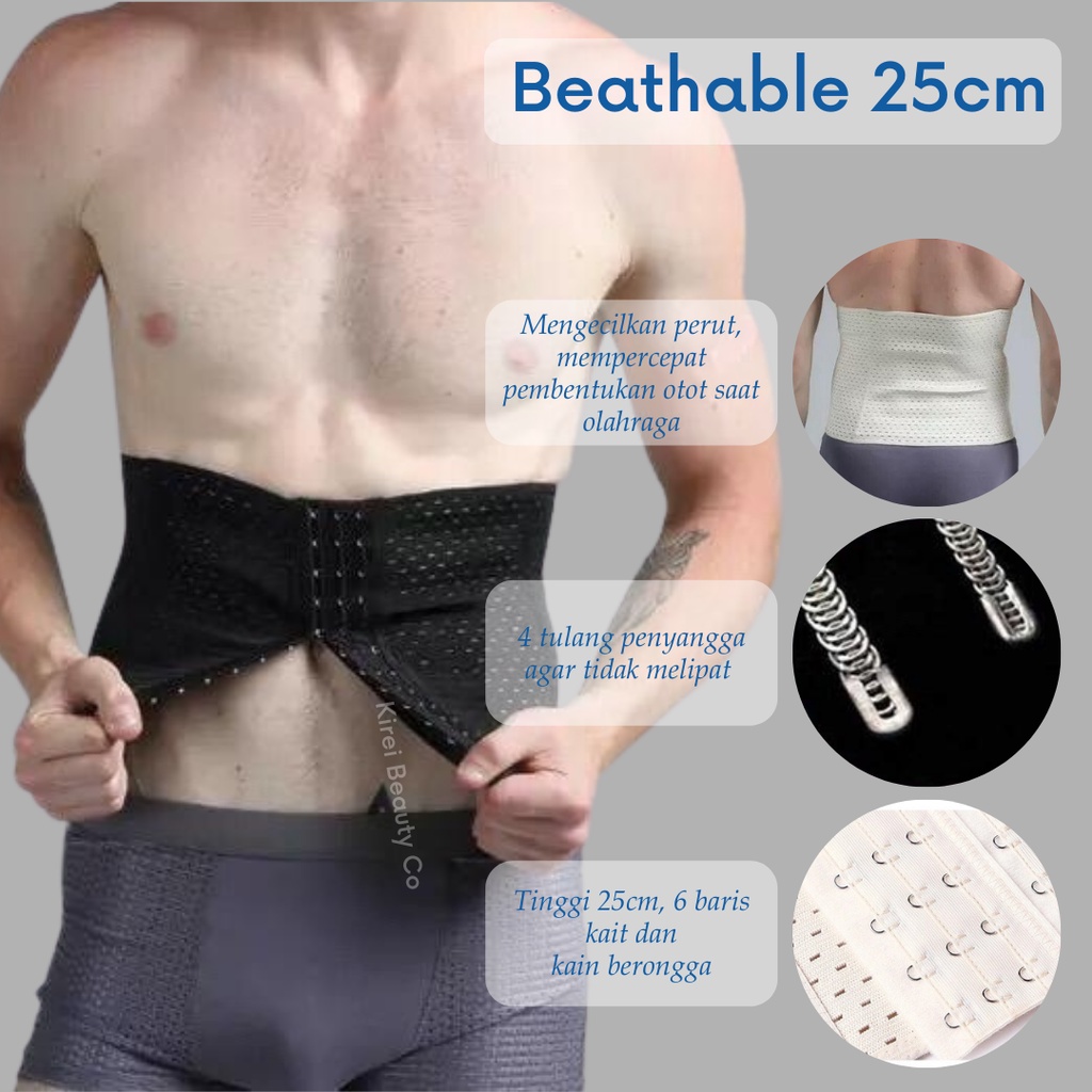 KORSET KAIT PRIA BREATHABLE 25CM by KIREI  Korset Pelangsing Perut Buncit Pria Laki laki Gym Fitness