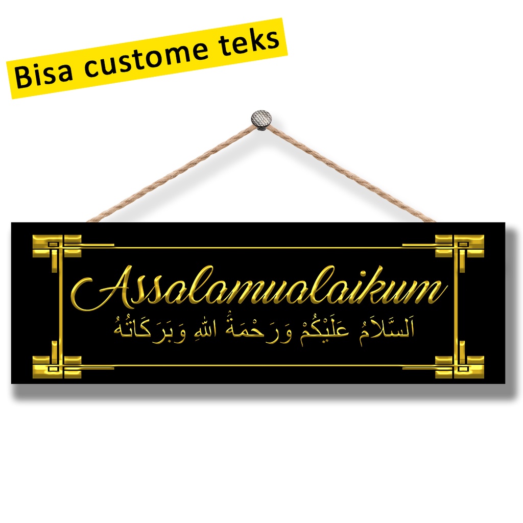 ASSALAMUALAIKUM Hiasan Dinding Islam Kaligrafi Pajangan Rumah Shabby Gantungan Pintu Wall Decor wall warna hitam