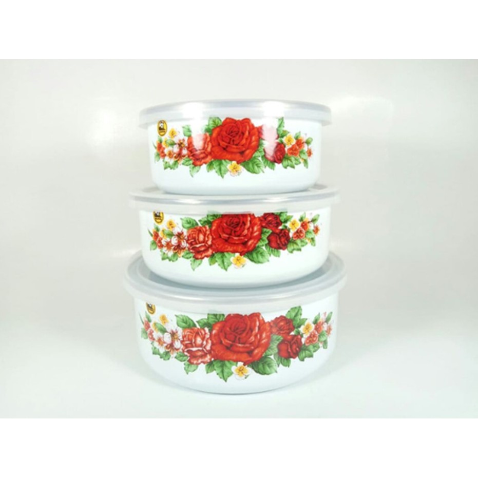 Maspion Mangkuk Mixing Bowl Susun 3 + Tutup Enamel