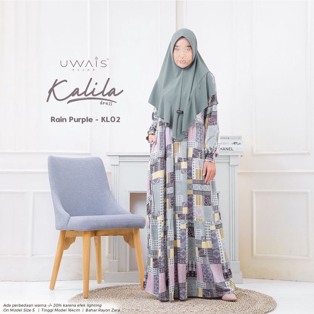 BAJU GAMIS HOMEWEAR DRESS MOTIF RAYON KALILA LONGDRESS UWAIS HIJAB FASHION MUSLIMAH BUSUI WUDU FRIEN