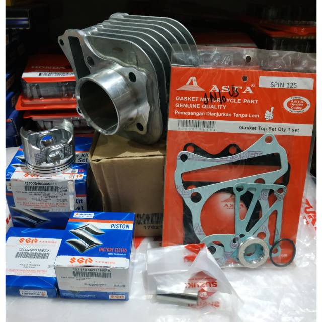 Blok Seher Suzuki Spin Skywave Skydrive Paket Plus Piston Kit STD Bonus Paking Top Set Asli SGP 11211-33G10-0F0 - 12100-46G00-0F0