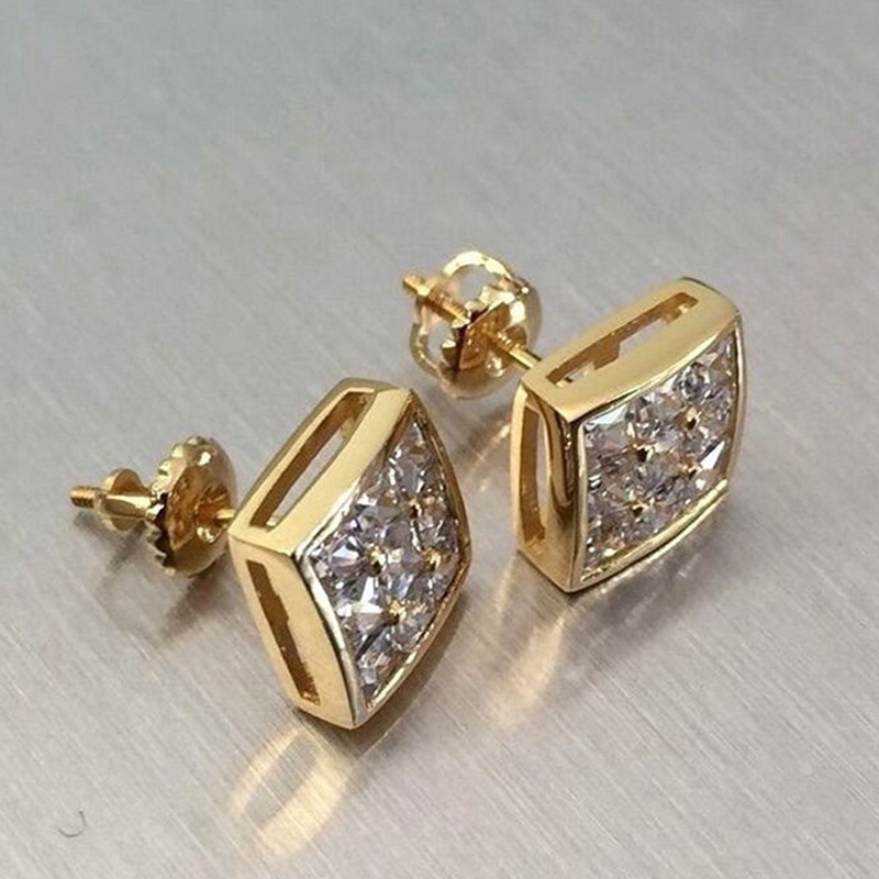 Anting Tusuk Bentuk Persegi Warna Emas Untuk Wanita