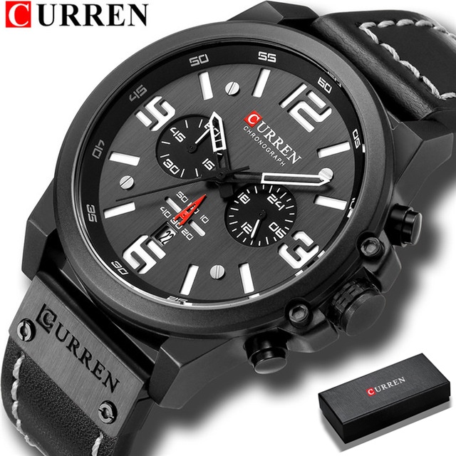 CURREN Jam Tangan Pria Import Jepang Quartz Gerakan Jam Tangan Anti Air Original Chronograph Kulit Mewah Asli Fashion Sport Auto Date Men WAtch