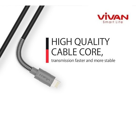 Kabel Data Vivan FL100 For iPhone 8/ X/ 11 Lighting Data Cable 2.4A 1M  Black+Grey