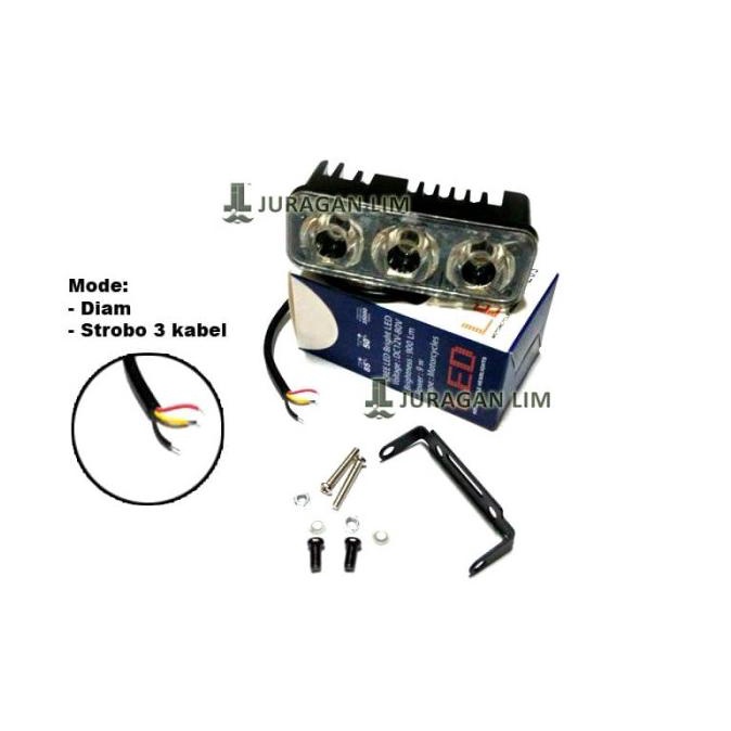 Lampu Sorot Tembak LED 3 mata - E03 S / E03S [Diam & STROBO 3 KABEL] aganlim88 Juara