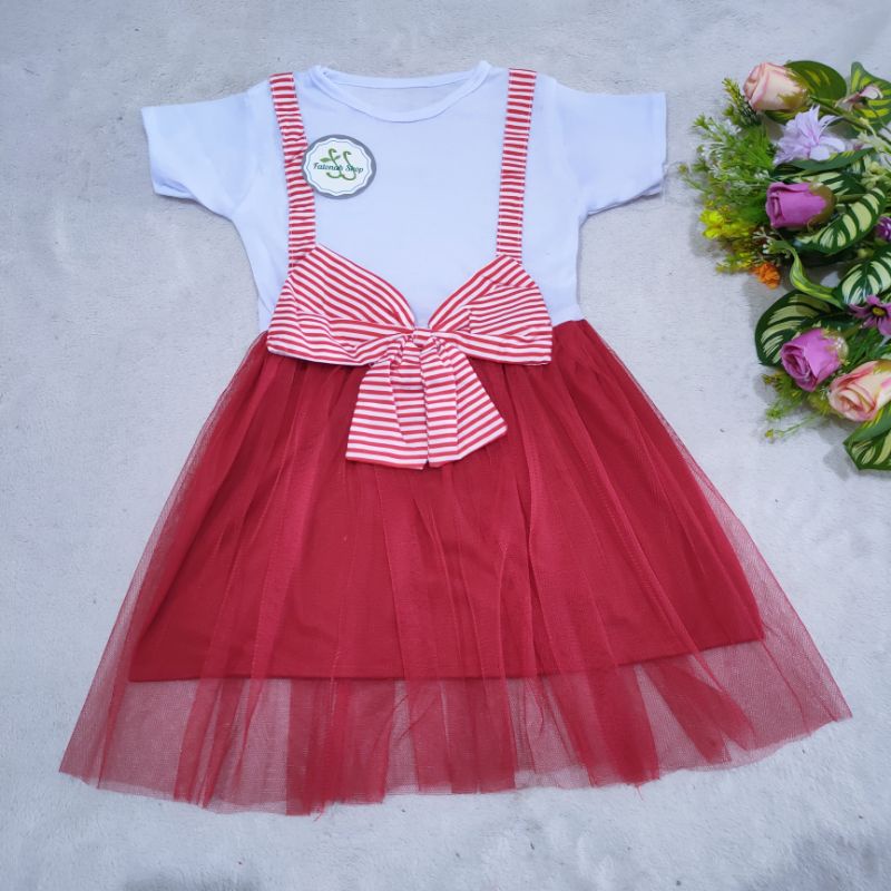 Dress Anak 2 3 Tahun Cewek perempuan Gaun Anak murah terbaru pita besar ( Dress Beat Strip)