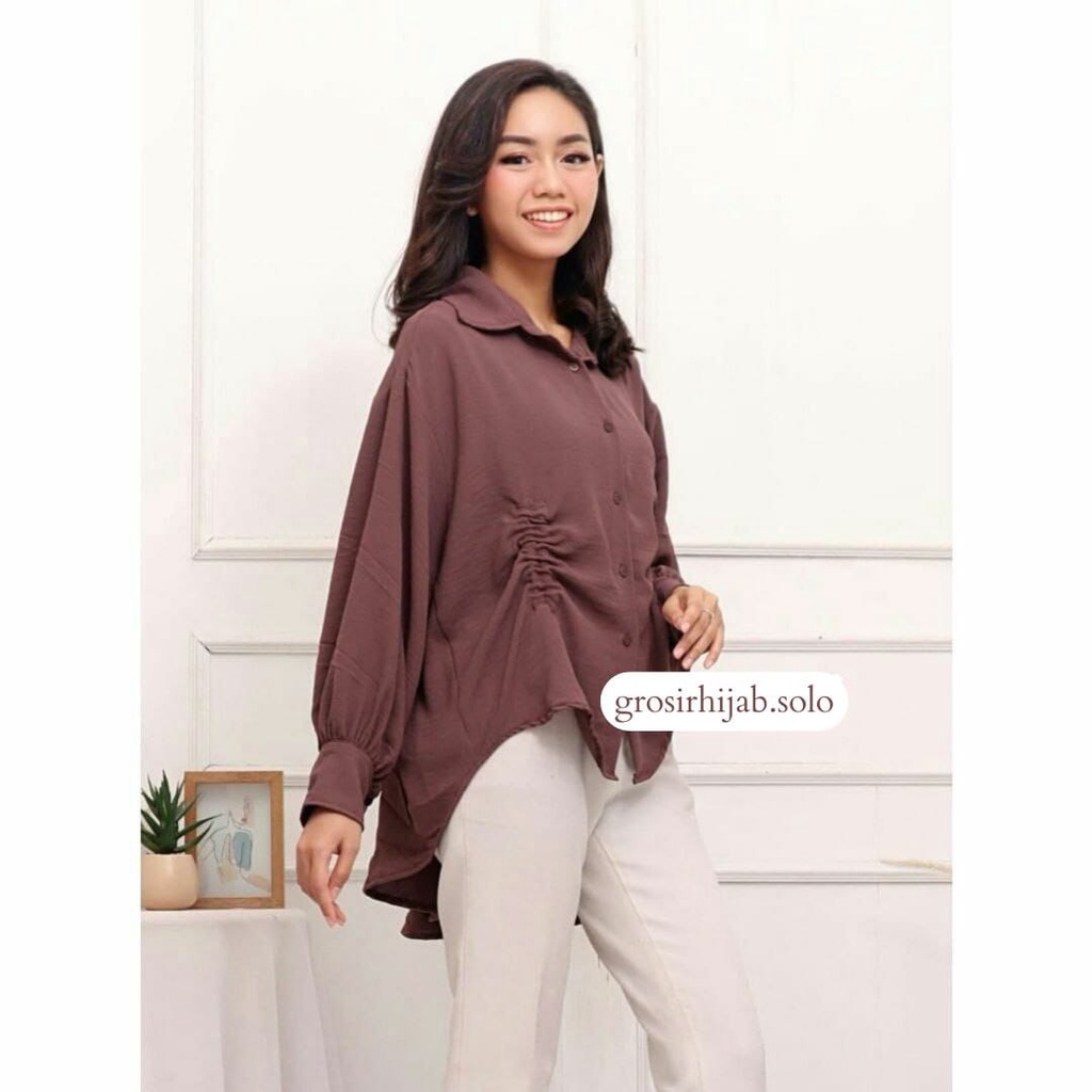 (MGA) KEMEJA CAVRI TALI SERUT BLOUSE WANITA CRINCLE AIRFLOW