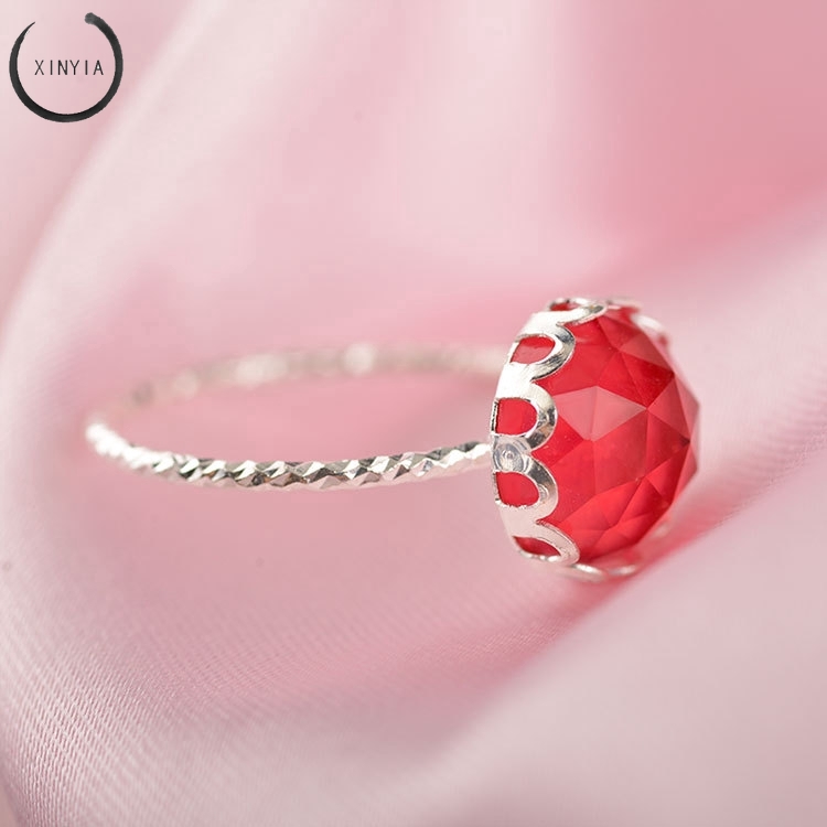 Merah Dan Hijau Resin Batu Permata Imitasi Cincin Geometris Cincin Tren Unisex