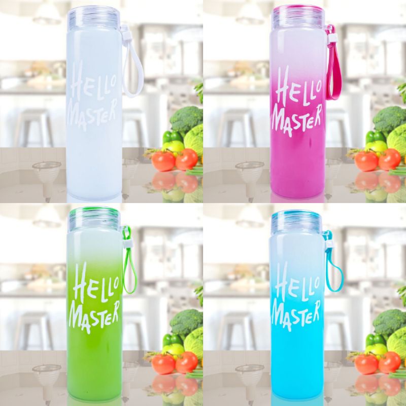 Botol Minum Kaca 480ml Hello Master / Botol kaca Aesthetic