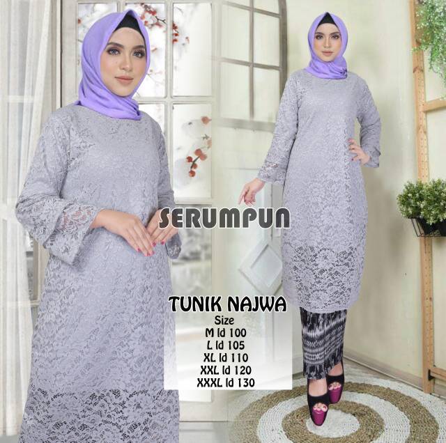SET KEBAYA TUNIK NAJWA JUMBO/KEBAYA TUNIK BIG SIZE/KEBAYA TUNIK BROKAT