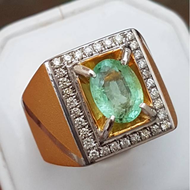D311 Cincin perak silver jamrud jamrut zamrud emerald intan berlian diamond asli ring 20 atau 9 mura