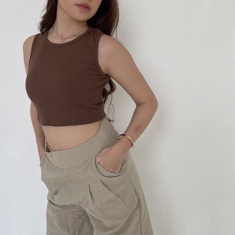 Rib Tanktop Crop Top / crop top korea / baju wanita korea / kaos singlet crop / bahan spandek