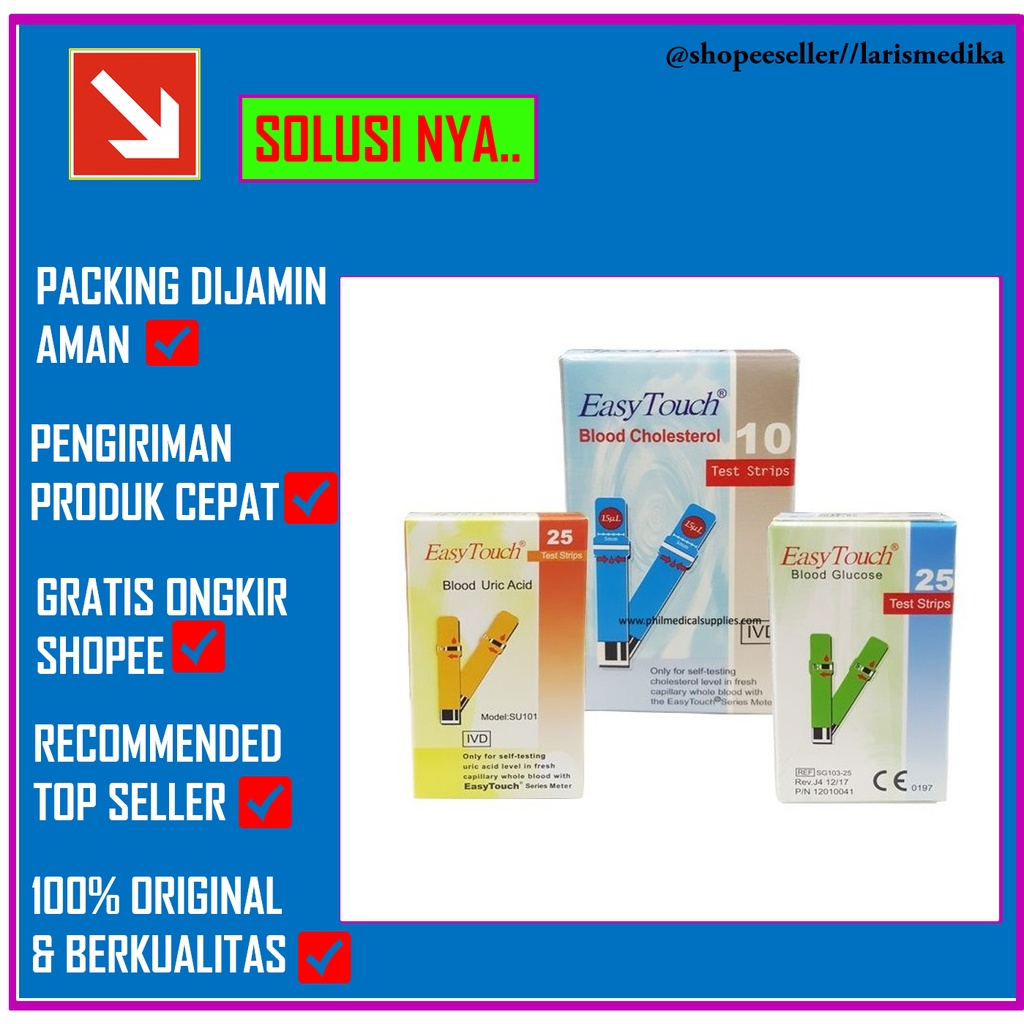 Easytouch Glucose Test Strip Cek Gula Darah Tes Refill Isi 25 Easy Touch Strip Glucose / Gula Darah Easy Touch