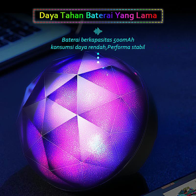 CINSEER lampu dan speaker bluetooth bola kristal warna hitam dengan 7 warna LED gliter warna-warni dalam 1 produk