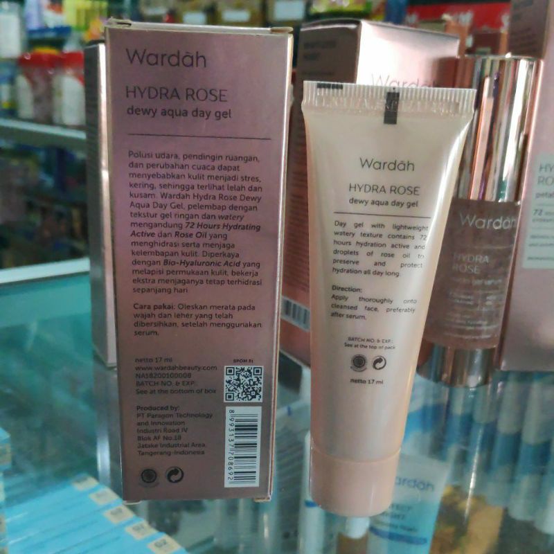 Wardah Hydra Rose Dewy aqua day Gel - Moisture Rich Night jel 17ml Pelembab Wajah Menghidrasi 72 Hours Krim Muka Rose Oil polusi udara pendingin ruangan perubahan Cuaca