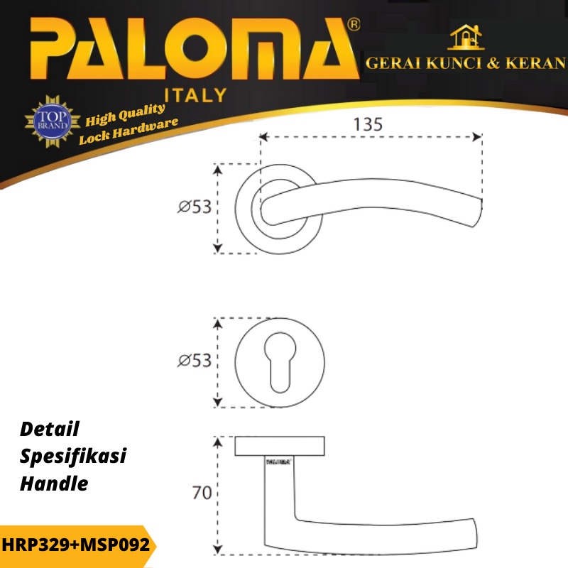 PALOMA HRP 329 MSP 092 HANDLE HITAM SET KUNCI PINTU DAN CYLINDER BLACK