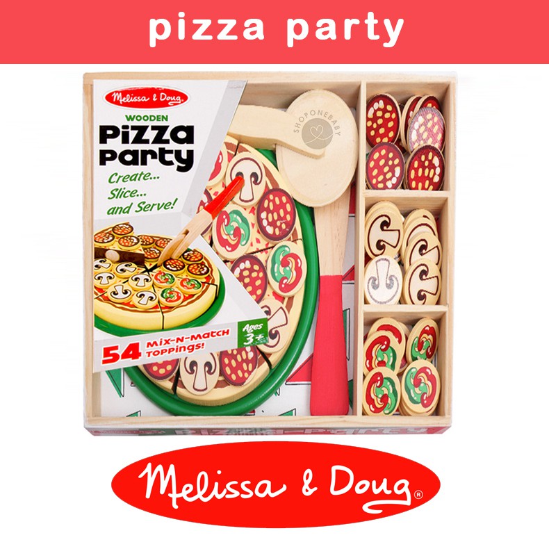 INSTAN Melissa Doug Pizza Party Playset Wooden Kids Toys Mainan Anak Kayu Potong Velcro Pretend Play