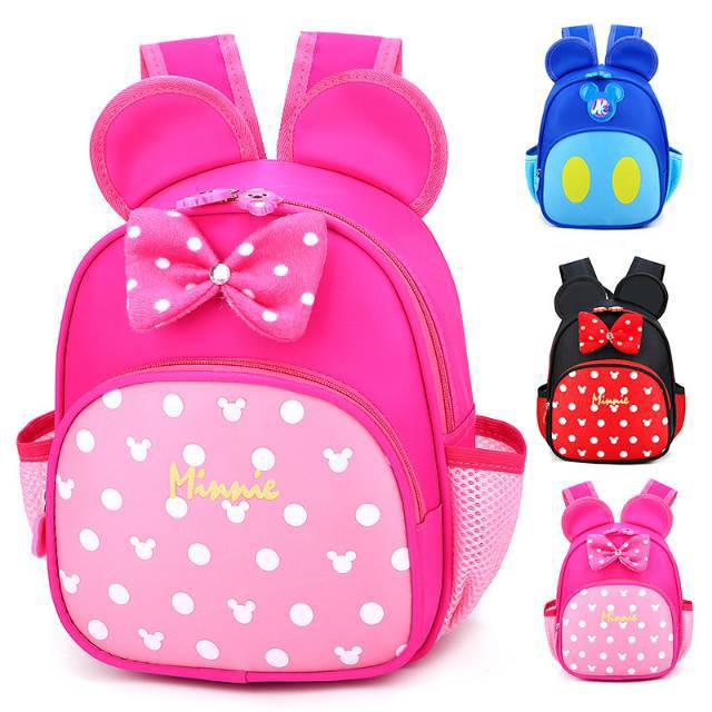 TAS RANSEL BACKPACK SEKOLAH ANAK PEREMPUAN KARAKTER MICKEY MINNIE MOUSE UKURAN PAUD ATAU TK IMPORT