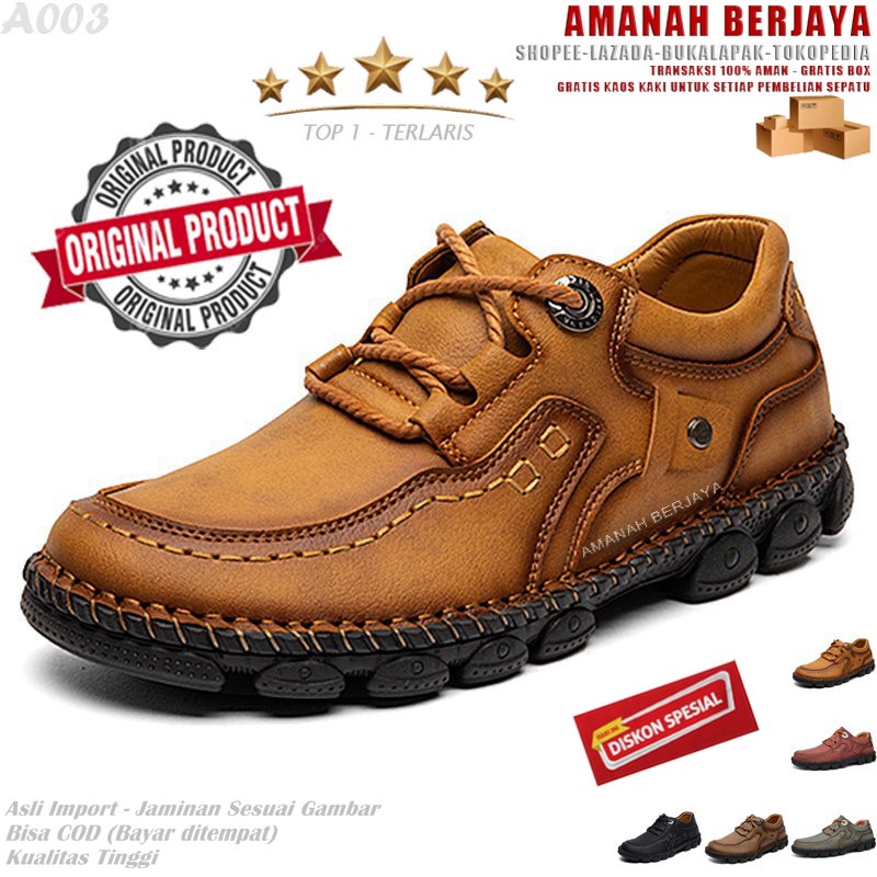 ⭐⭐⭐⭐⭐ A003 Promo Best Seller Sepatu Pria Kulit Tebal Lembut Original Asli Import Formal Kasual Lapangan Kerja Big Size Jumbo 45 46 47 48