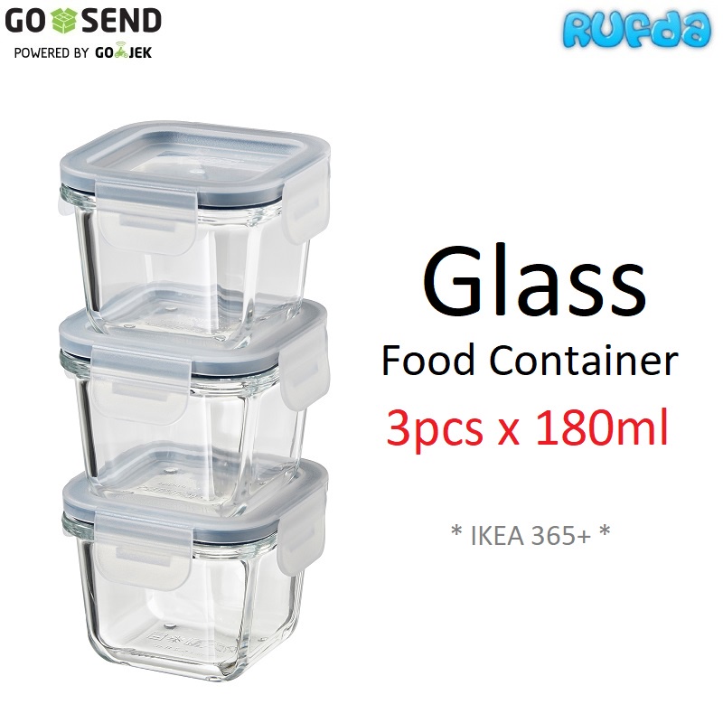 Glass Food Containers 3pcs 180ml Wadah Simpan Makanan Bahan Kaca