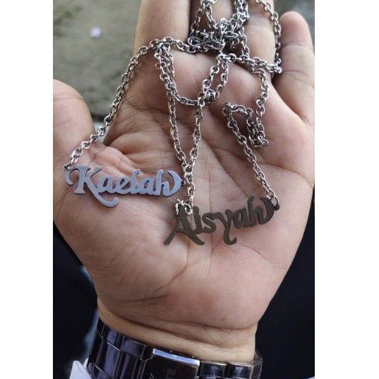 PAKET RESELER!!KUALITAS OKE!SILVER Kalung nama titanium stanles anti karat