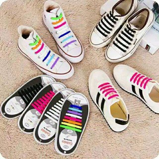 1 SET 16 PCS PREMIUM TALI SEPATU SILIKON KARET LAZY SHOELACES SILICON