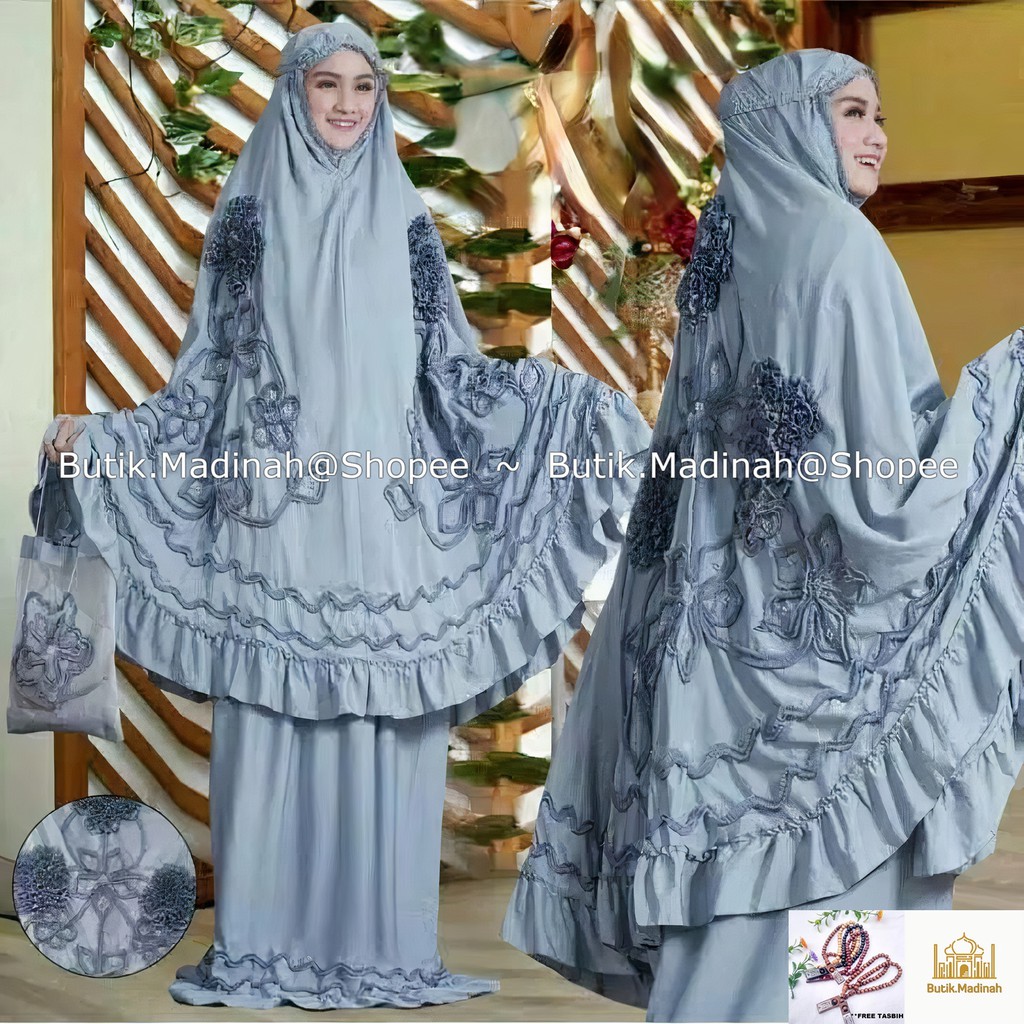 BUTIK.MADINAH MUKENA DEWASA GHAISANI ROSELLA MOTIF BUNGA TIMBUL