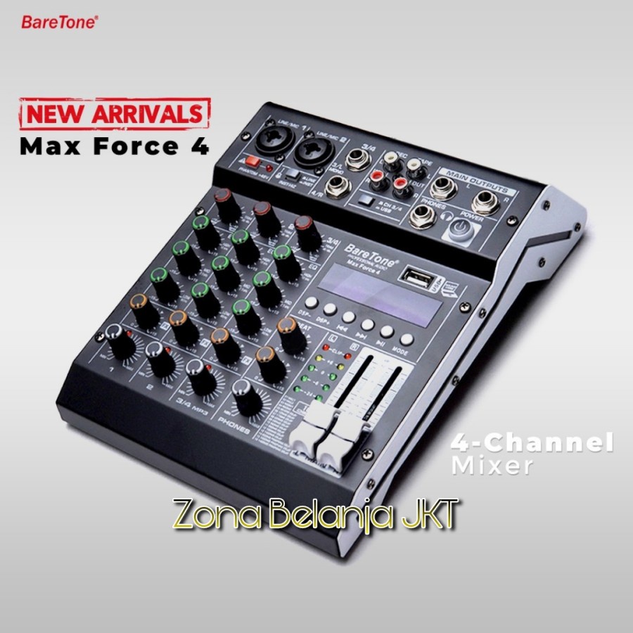 AUDIO MIXER BARETONE MAX FORCE 4  4 CHANNEL USB BLUETOOTH ORIGINAL