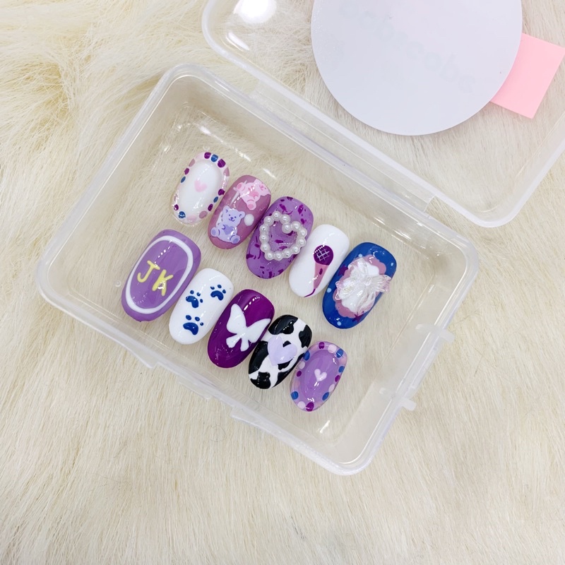 Purple Pearl JK  Jungkook BTS custom press on nails nail art gel kuku palsu