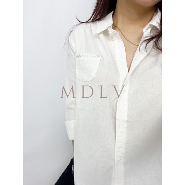 MDLV ~ 9875# Amadea Plain Linen Shirt Atasan Kemeja Fashion Import