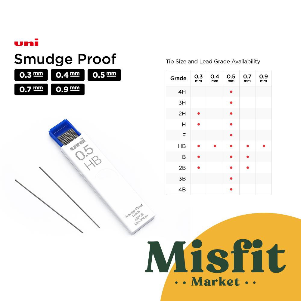 

HJK Uni Nano Dia SMUDGE PROOF Lead REFILL 0.3 0.4 0.5 0.7 0.9 mm Mechanical Pencil