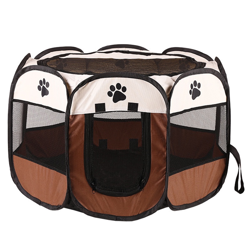 【Barang Tersedia】Kandang Hewan Lipat Bahan Kain Portabel Dengan 8 Panel-Cokelat L