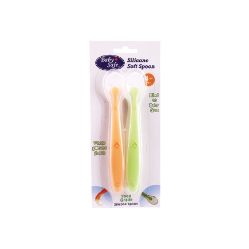 Baby Safe Silicon Soft Spoon isi 2 - Sendok Makan bayi silikon isi 2 Food grade // Baby Safe Spoon Indicator Square Sendok Silikon Indikator Anak Mpasi Bayi