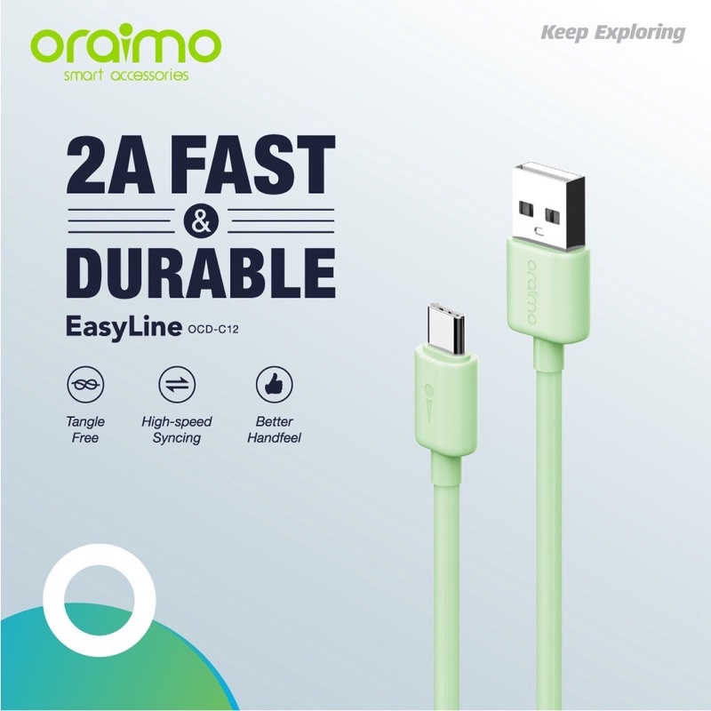 Oraimo OCD-C12 Kabel Data Type-C Android Cable 2A Fast &amp; Durable - Garansi 1 Tahun