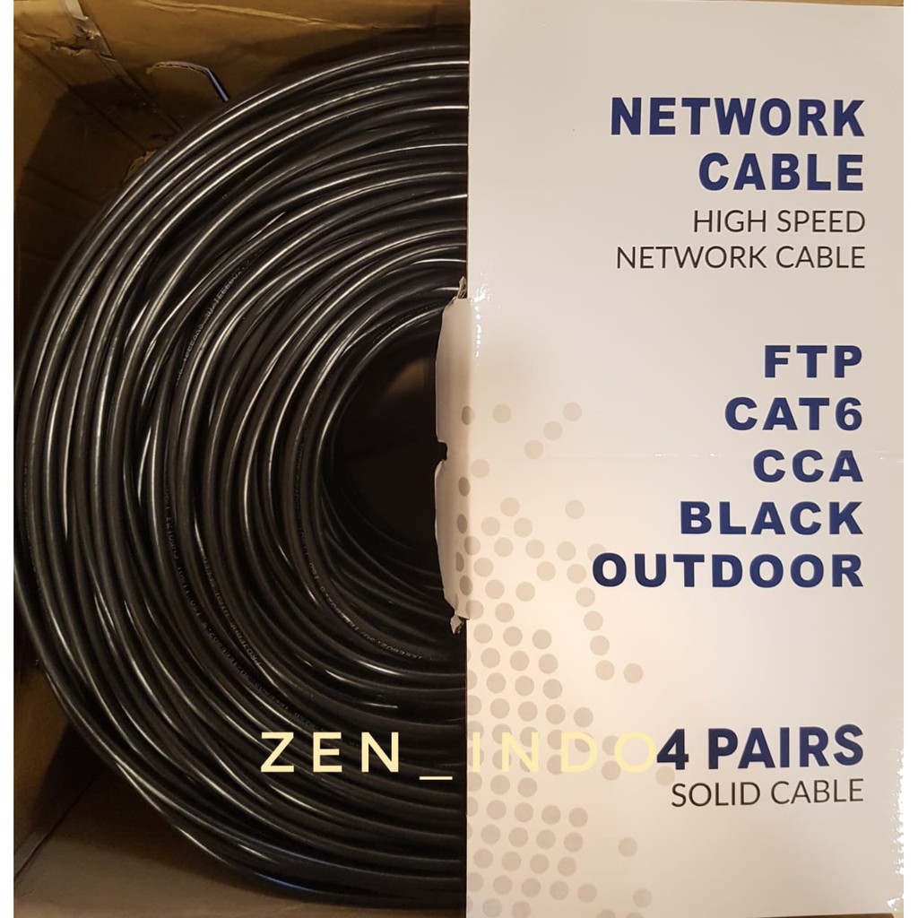 Kabel FTP CAT6 Outdoor Projeane 305 M (Hitam) 23 AWG PVC CCA 4Pairs Outdoor - SIngle Jacket