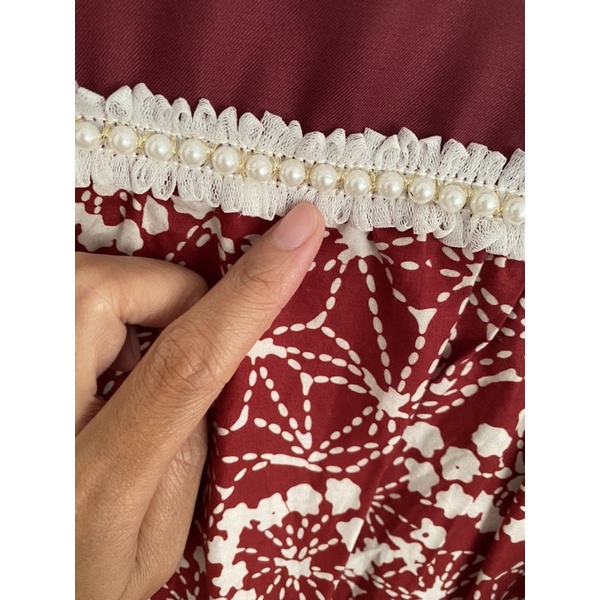 Salma Blouse Atasan Batik Kerja Kantor Cantik Cap Katun Modern Modis Kekinian Maroon