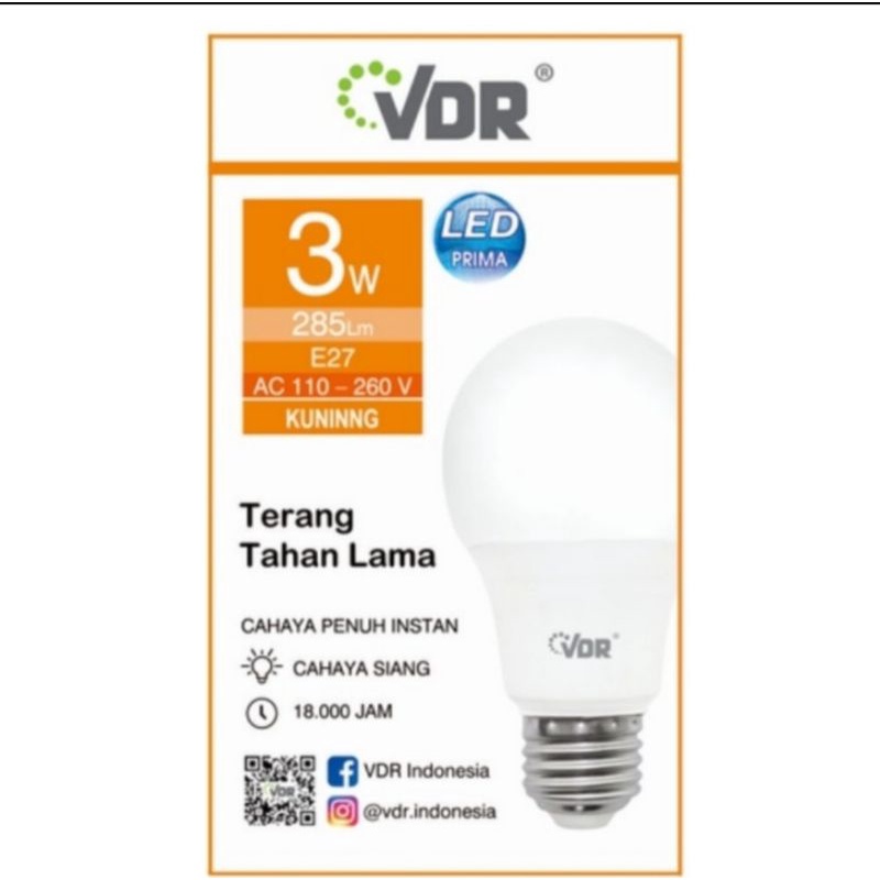 Bohlam Lampu 3 Watt PRIMA VDR Warm White / Kuning (Standar SNI)