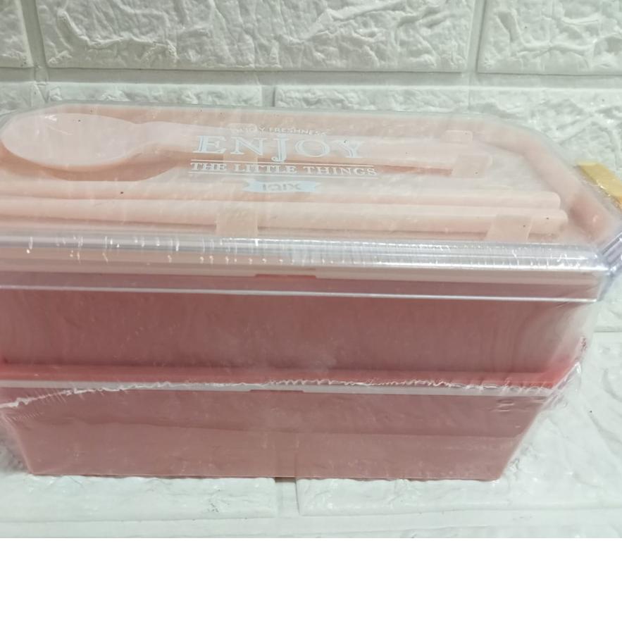 LUNCH BOX 2 SUSUN SERAT JERAMI GANDUM 750ML BPA FREE SENDOK GARPU / LUNCH BOX ENJOY FREE SENDOK SUMP