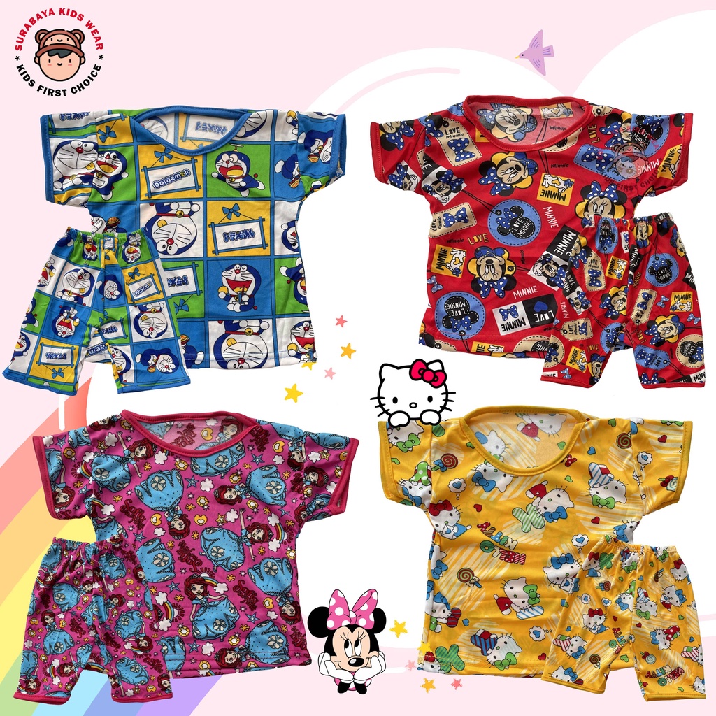 Setelan Baju Anak Perempuan Print Warna Motif Kartun