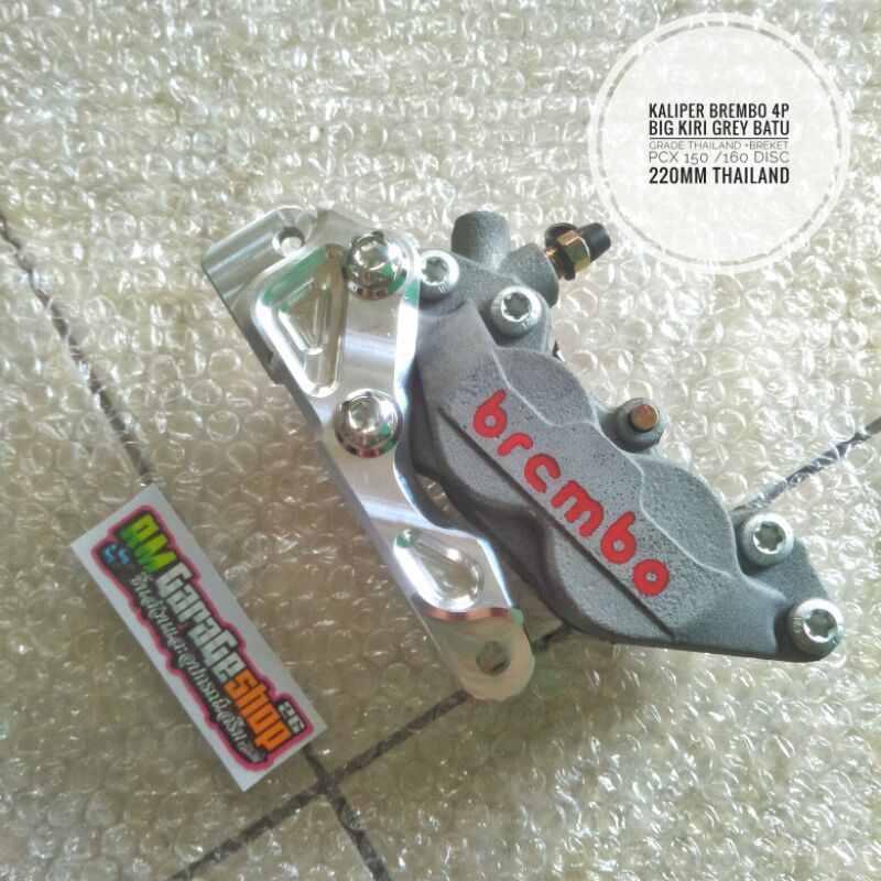 kaliper brembo 4p big kiri grey batu grade thailand+breket shockstandard pcx 150/ pcx 160 disc 220mm