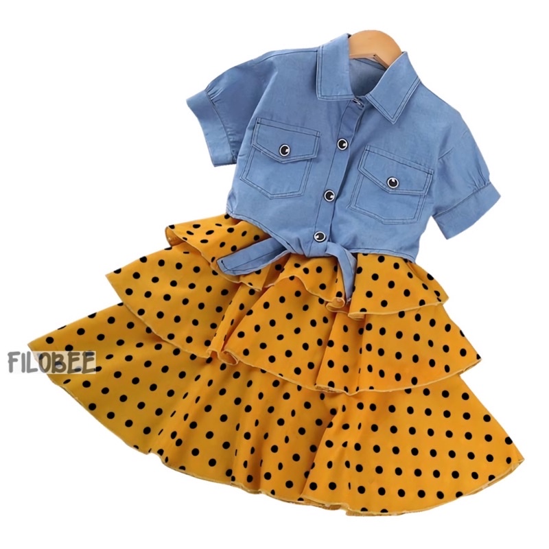 FILOBEE DRESS ANAK PEREMPUAN/DRESS DAN ROMPI DENIM/DRESS POLKADOT