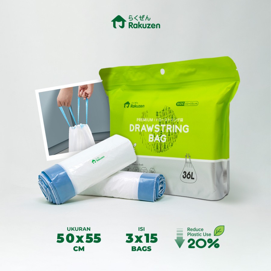 KtmStore Rakuzen Premium Drawstring Bag Kantong Sampah Plastik Dengan Tali