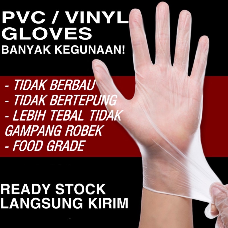 SARUNG TANGAN VINYL PVC GLOVES FOOD GRADE TEBAL ANTI ROBEK SARUNG TANGAN ELASTIS TIDAK BERBAU READY STOCK! ISI 100PCS